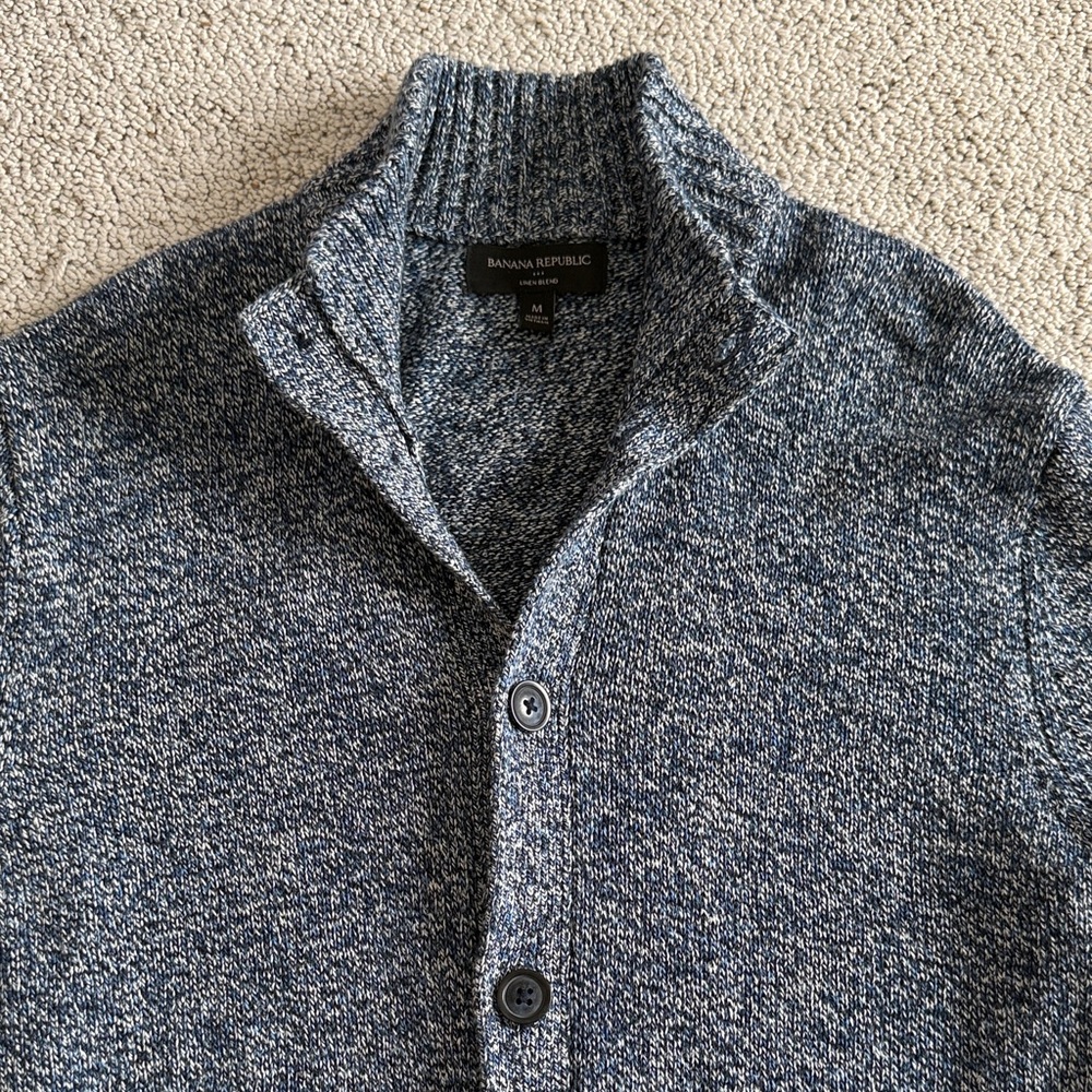 Banana Republic Linen Cotton Men's Blue Cardigan Sweater Medium Button Up